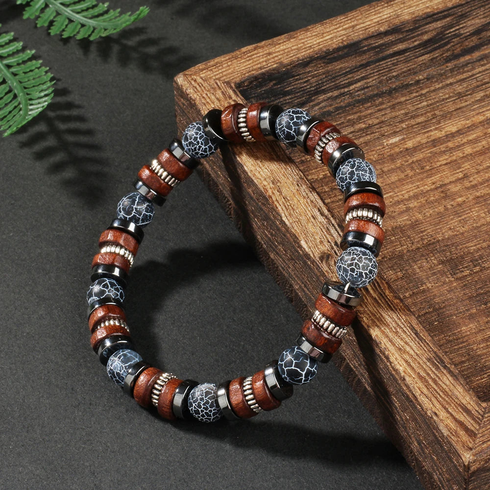 Weathered agate bracelet men natural stone wood