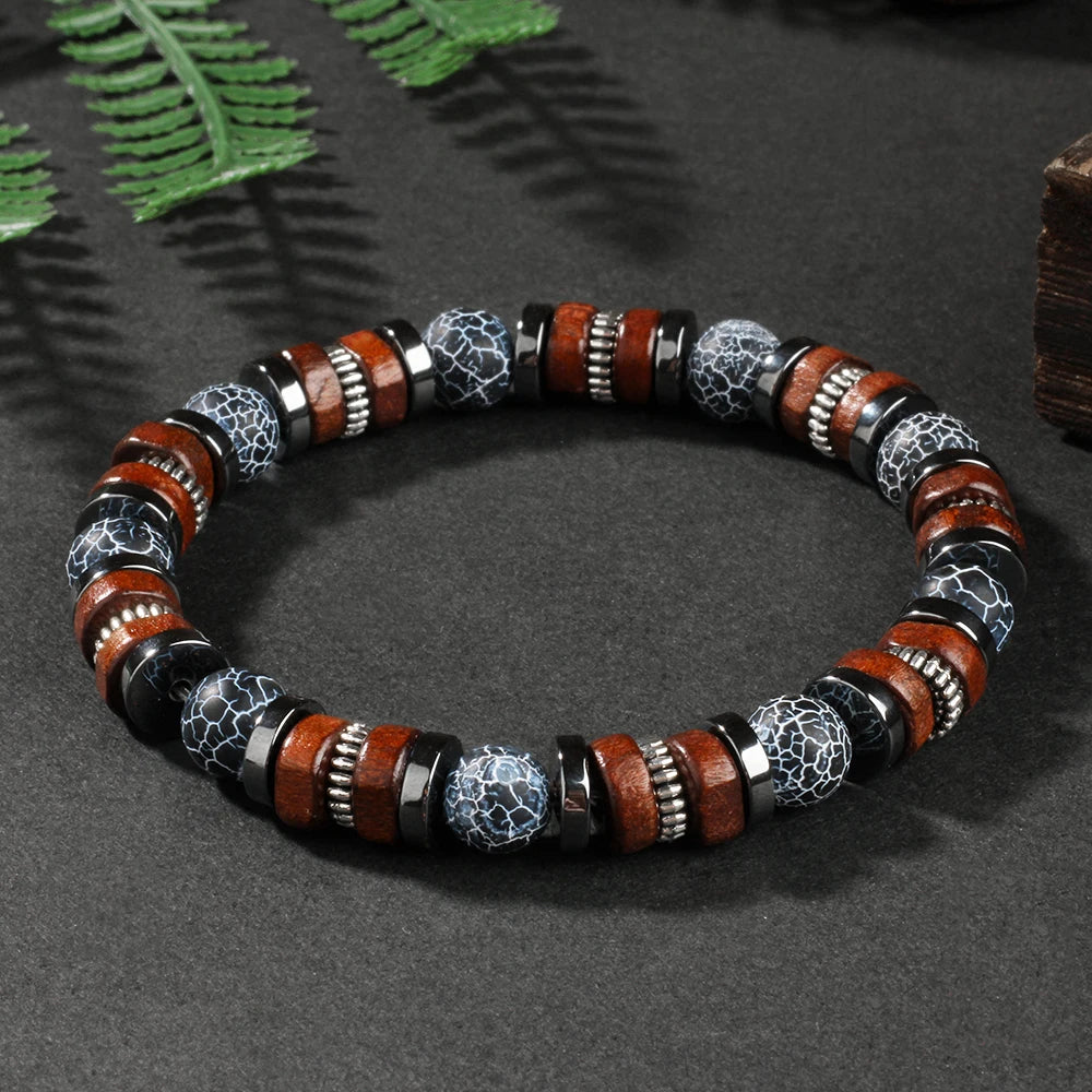 Weathered agate bracelet men natural stone wood