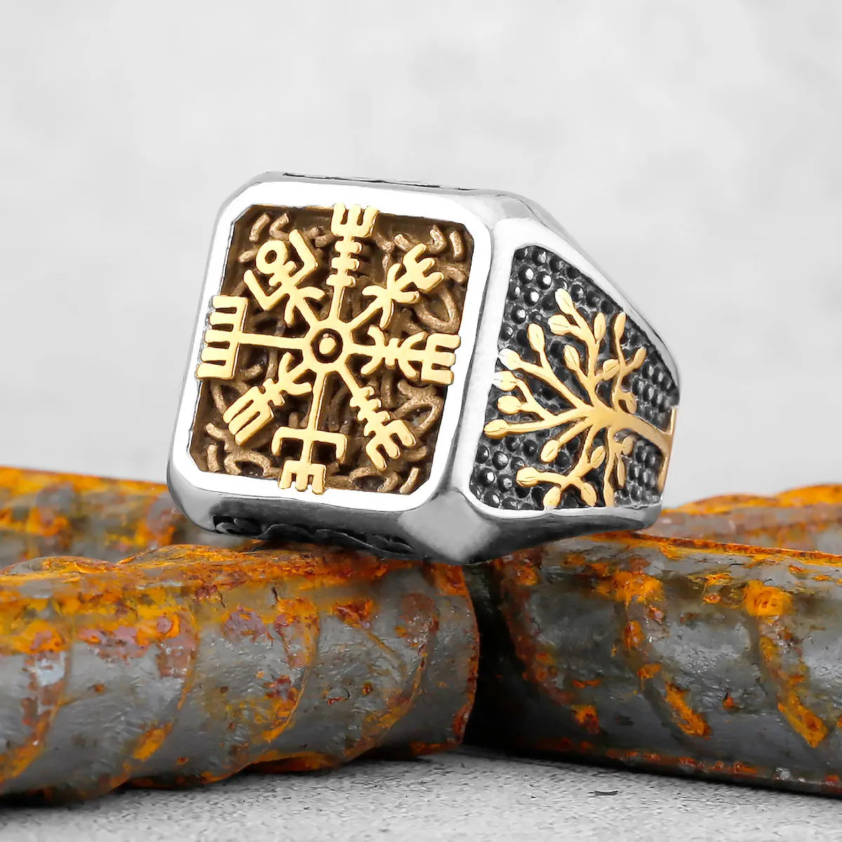 Vintage Stainless Steel Viking Amulet Ring