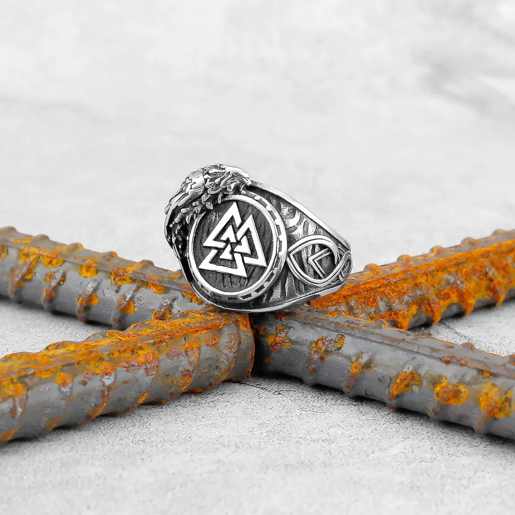 Vintage Stainless Steel Viking Amulet Ring