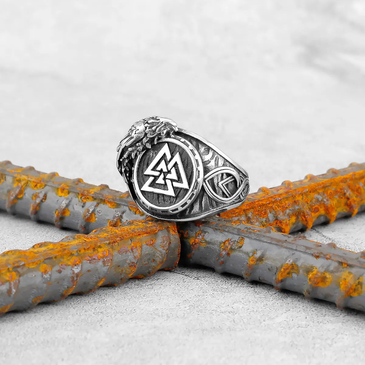 Vintage Stainless Steel Viking Amulet Ring