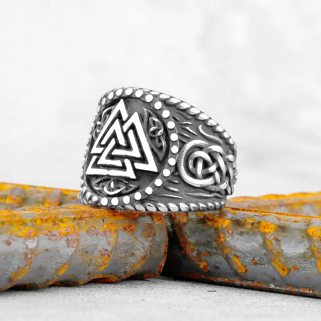 Vintage Stainless Steel Viking Amulet Ring