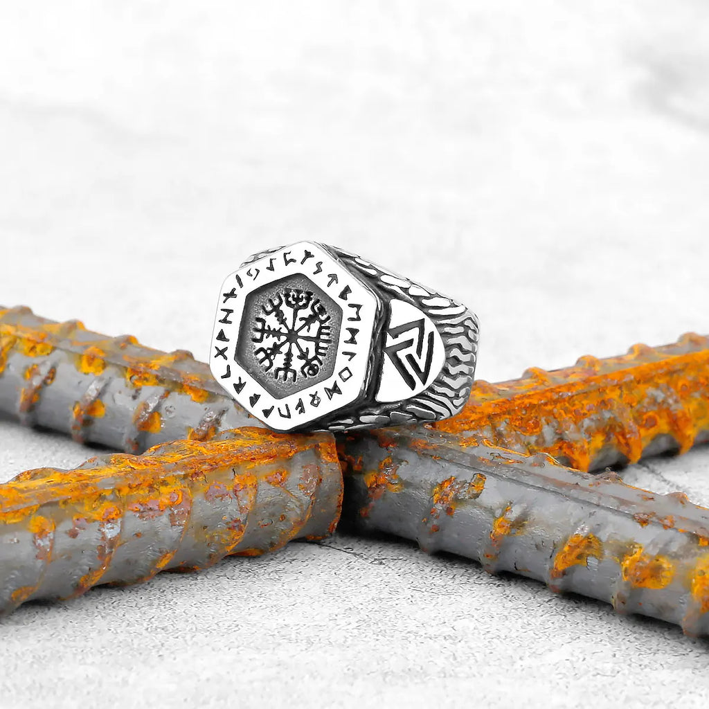 Vintage Stainless Steel Viking Amulet Ring