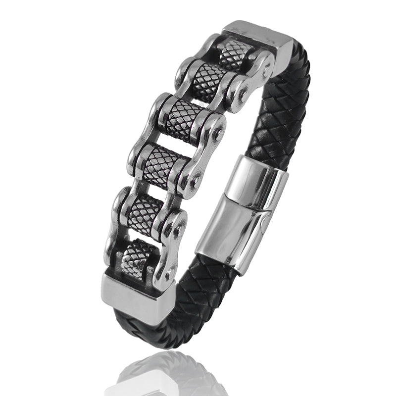 Classic Chain Leather Bracelet Stainless Steel