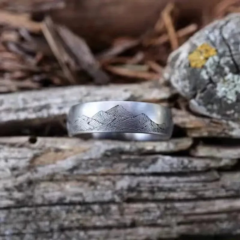 Mountain Print Stainless Steel Ring