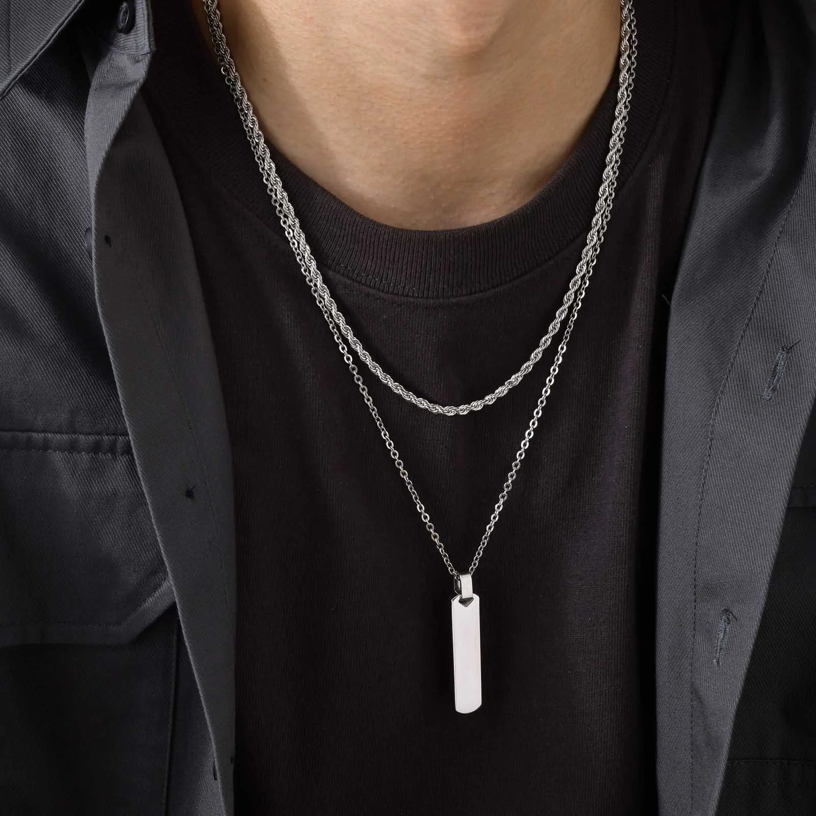 2pcs Vertical Layer Necklaces for Men