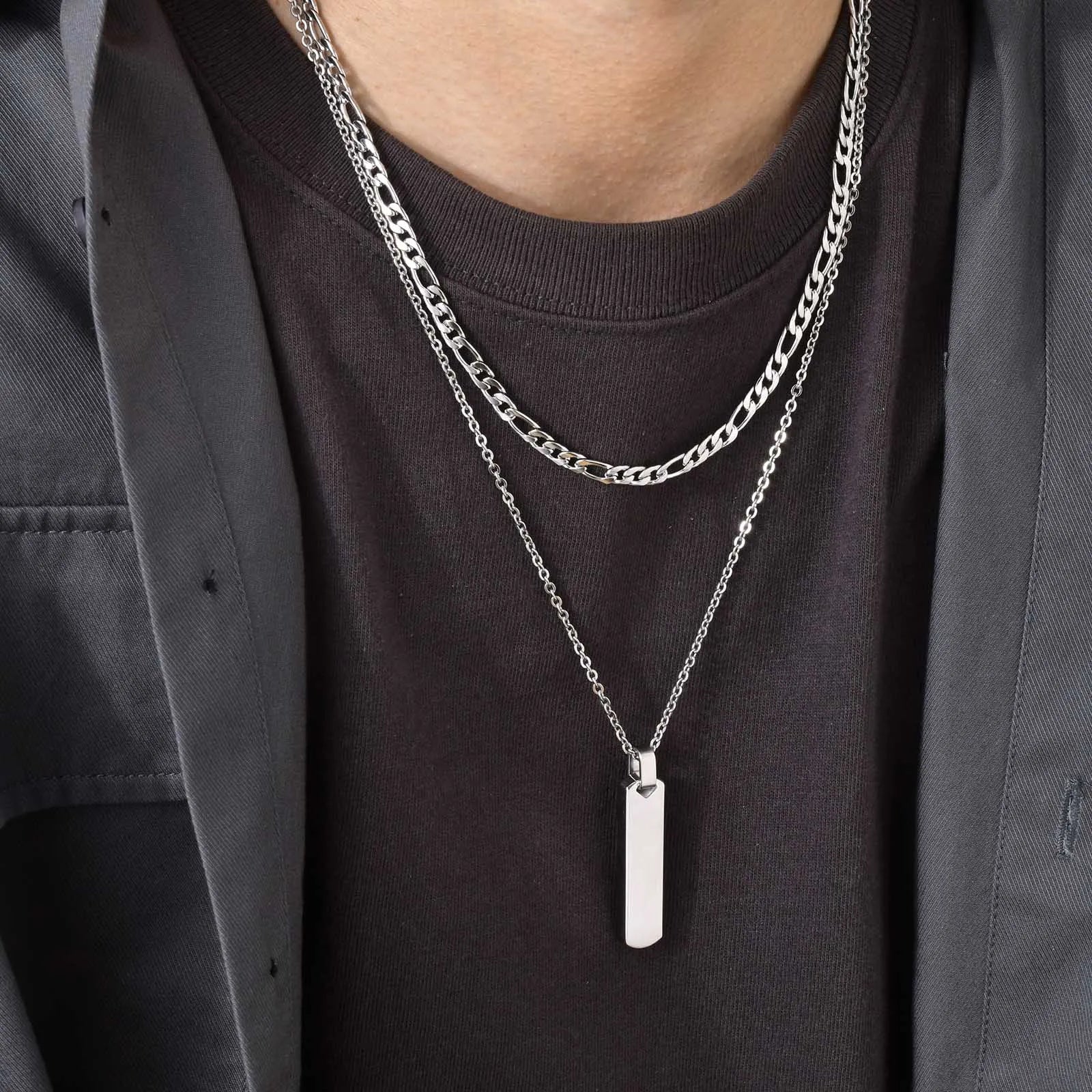 2pcs Vertical Layer Necklaces for Men