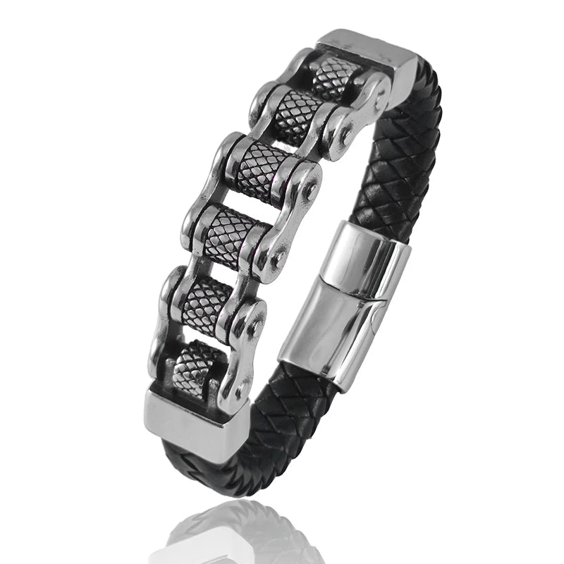 Classic Chain Leather Bracelet Stainless Steel