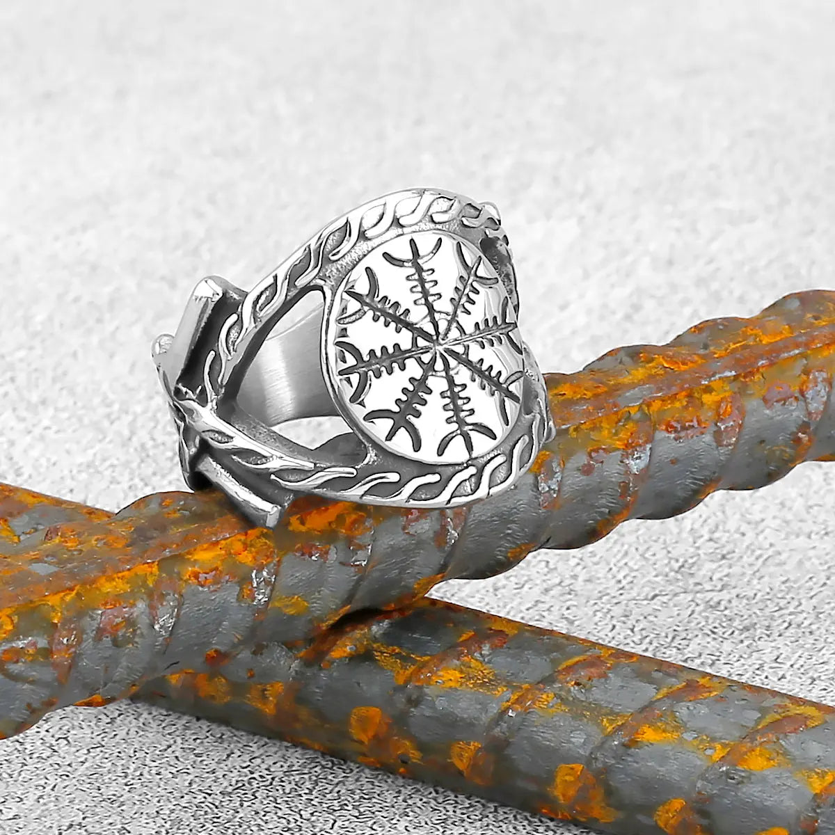 Vintage Stainless Steel Viking Amulet Ring