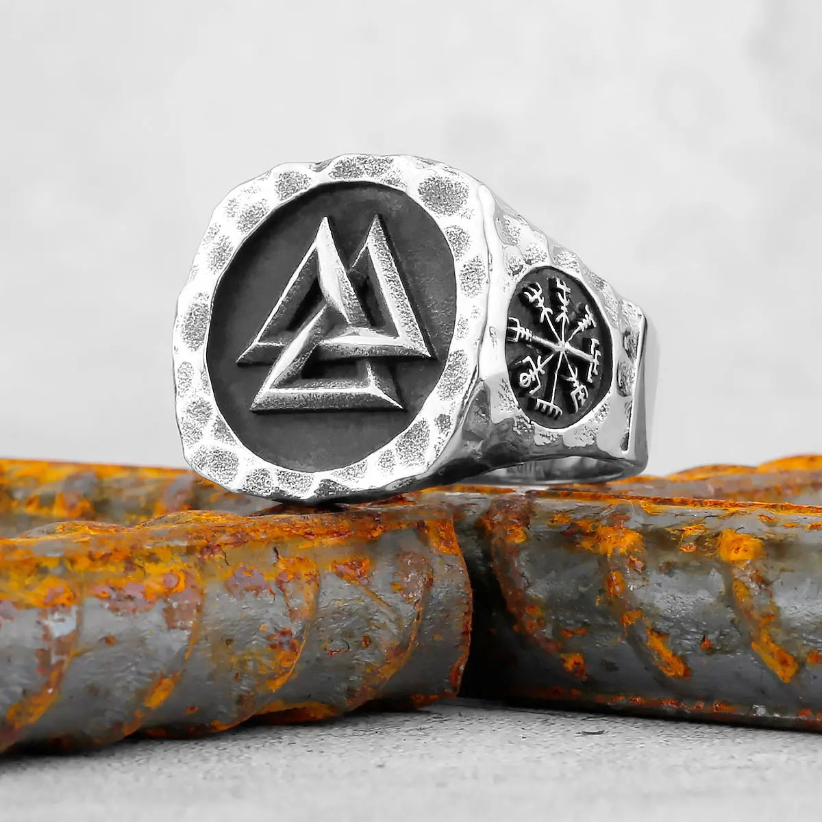 Vintage Stainless Steel Viking Amulet Ring