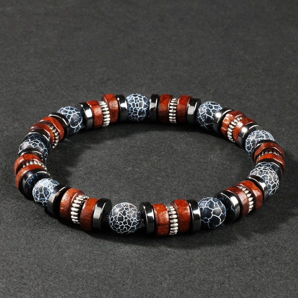 Weathered agate bracelet men natural stone wood