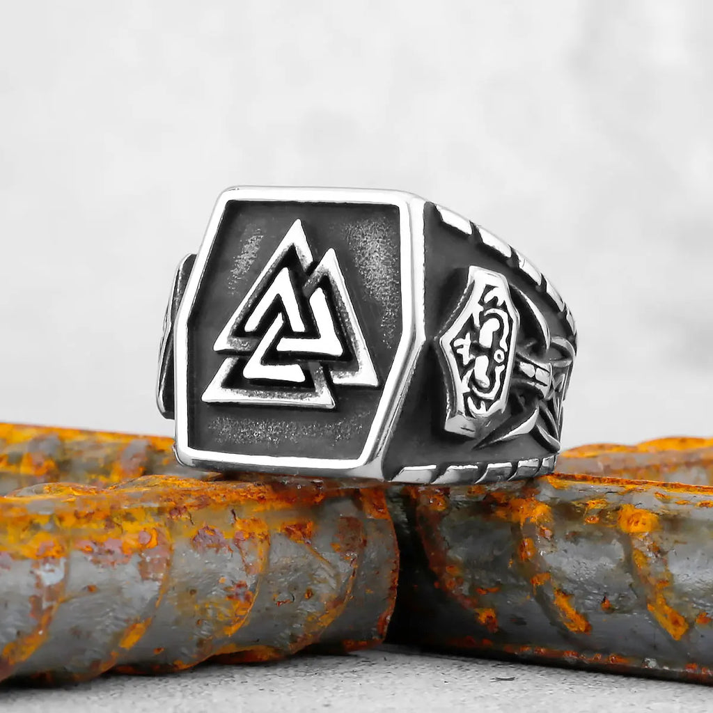 Vintage Stainless Steel Viking Amulet Ring