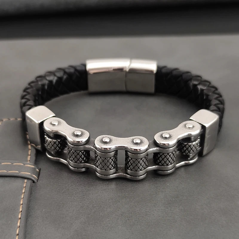 Classic Chain Leather Bracelet Stainless Steel
