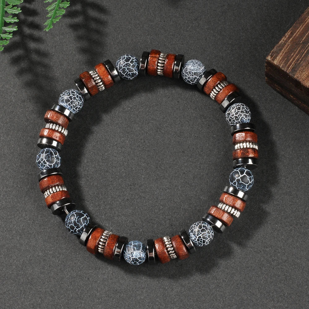 Weathered agate bracelet men natural stone wood